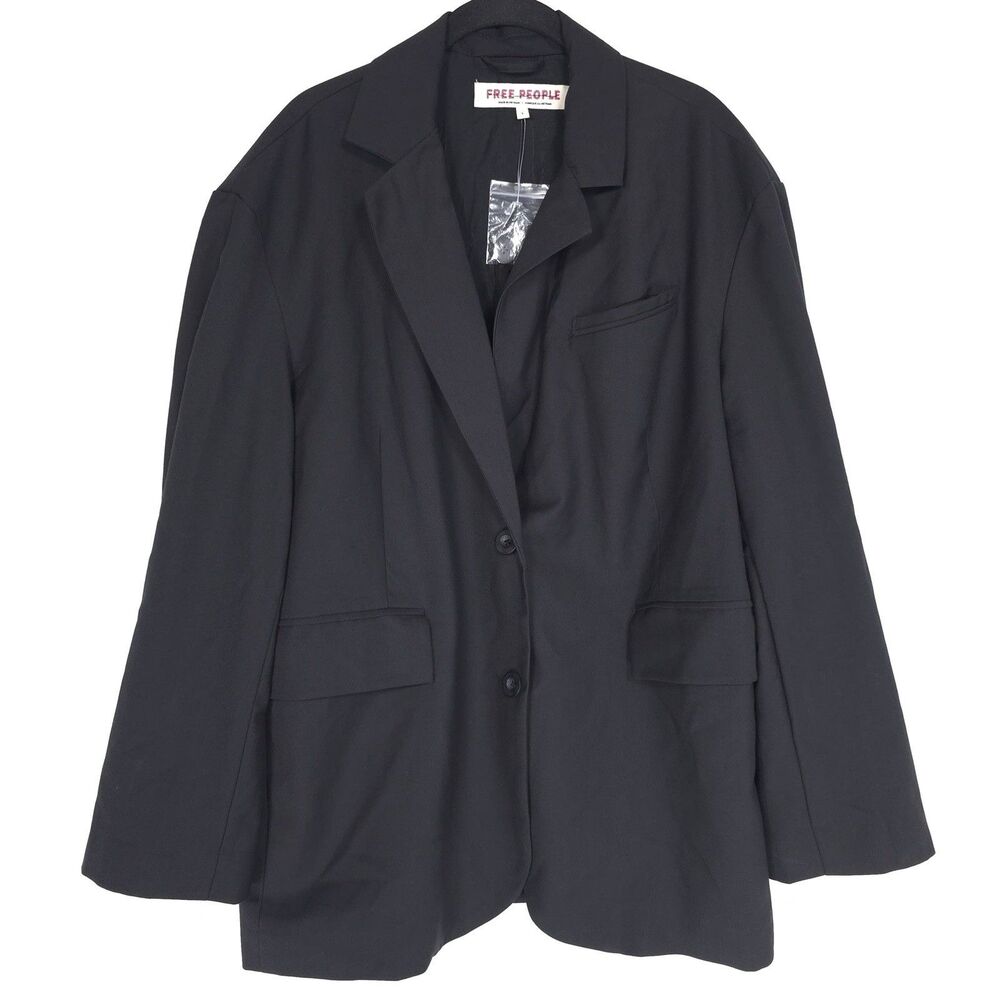 FREE PEOPLE NWOT Women Blazer Jacket SMALL Black‎ Oversized Stretch Coat Relaxed
